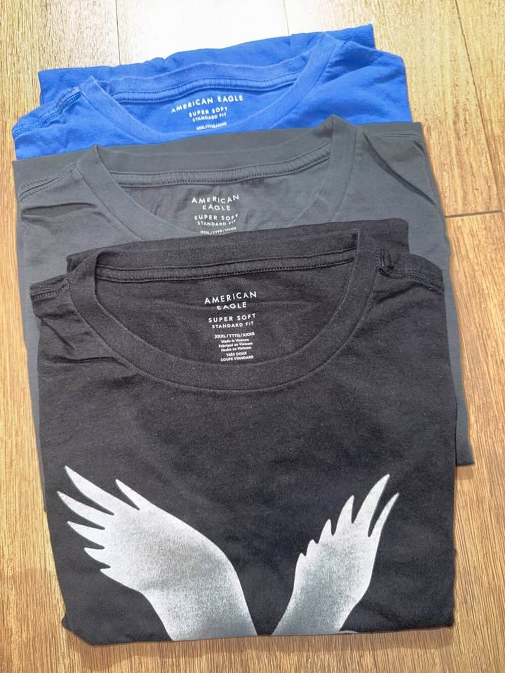 American Eagle Men's XXXL 3 Pack Super Soft Graphic T-Shirts Blue Black Gray